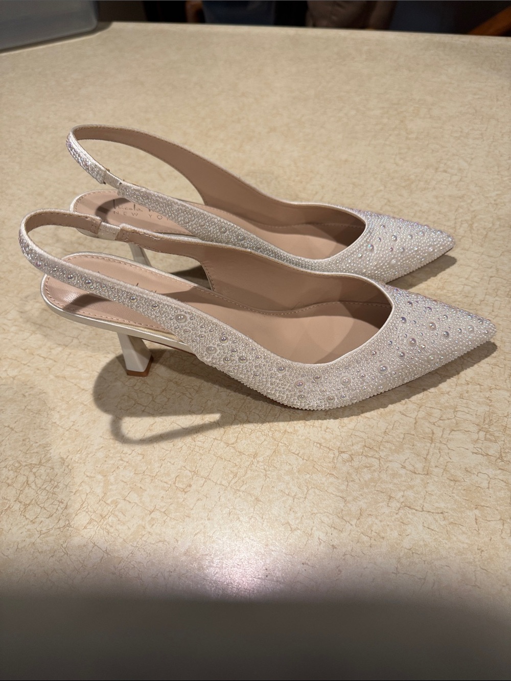 Nicole Miller Embellished Ivory Slingback Pointed-Toe Heels - Picture 2 of 10